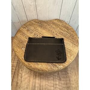 Slim Black Leather Card & Key Holder with Floral Accent